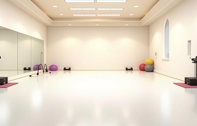 Spacious and well-lit studio for group fitness classes