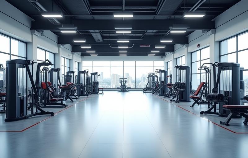 Spacious main gym floor with various weight machines and free weights