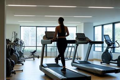 Person using a modern treadmill in a clean gym