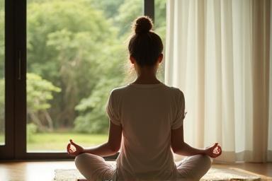 Woman practicing meditation in a calm environment